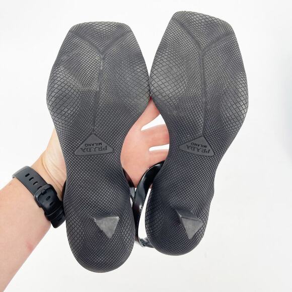 Prada Black Leather Logo Ankle Strap Strappy Sporty Heel Sandal size IT 39 - Picture 12 of 14